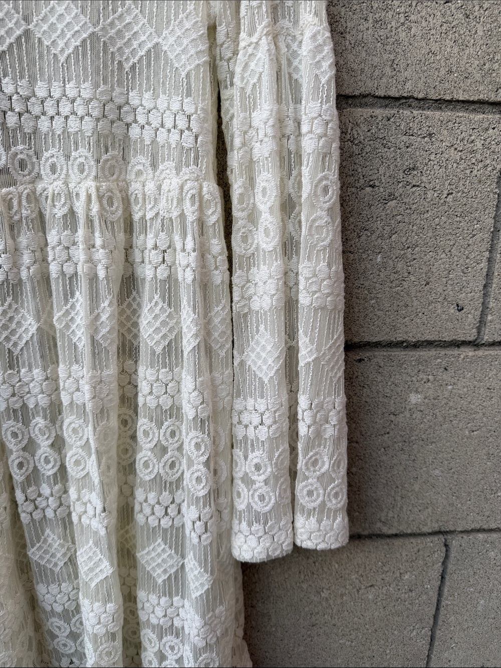 Crochet Lace Long-Sleeve Mini Dress - Sheer - Picture 2 of 7